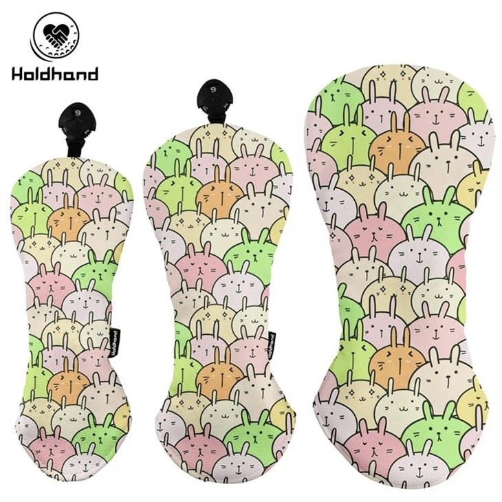 Pink Cartoon Rabbit Printed Head Cover PU Leather Golf Driver Head Cover