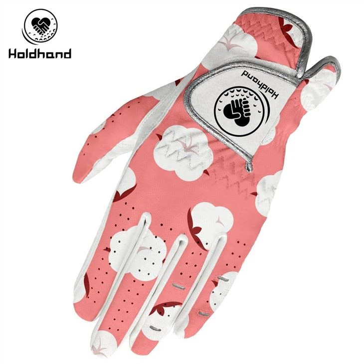Pink Golf Gloves With Cotton Pattern Custom Logo Lady's Glove